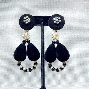 Black Velvet and Crystal Statement Earrings